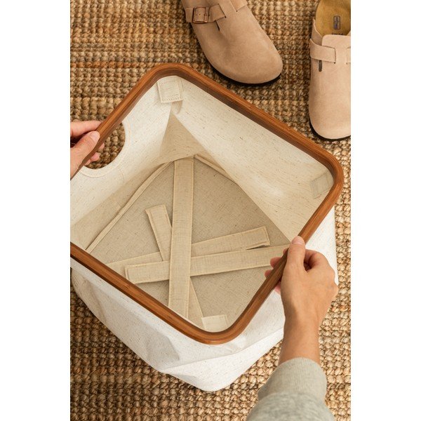 Kremowy tekstylny pojemnik 30x30x30 cm Bamboo/Linen Cube – Bigso-image-2