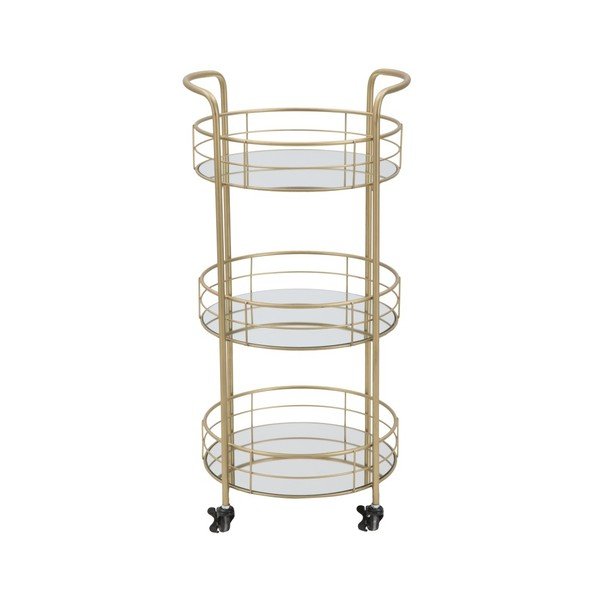 Regał/stolik barowy na kółkach 3-poziomowy z konstrukcją w złotym kolorze Mauro Ferretti Rondo-image-2