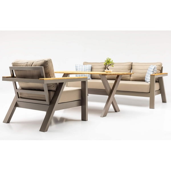 Beżowy zestaw mebli ogrodowych dla 7 osób Daisy – Floriane Garden-image-2