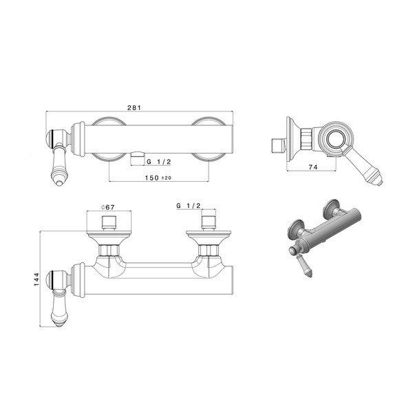 Bateria prysznicowa ścienna w kolorze brązu (1 otwór) Vienna – Sapho-image-1