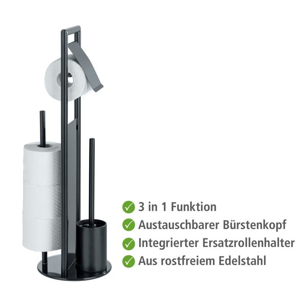 Czarny stojak na papier toaletowy ze szczotką ze stali nierdzewnej Ravina – Wenko-image-3