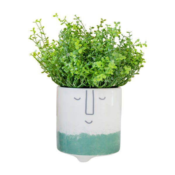 Biało-zielona ceramiczna doniczka Kitchen Craft Happy Face-image-3