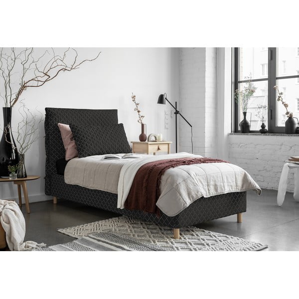 Czarne tapicerowane łóżko jednoosobowe ze stelażem 90x200 cm Sleepy Luna – Miuform-image-1