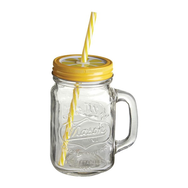 Szklanka z żółtą słomką i wieczkiem Premier Housewares, 450 ml