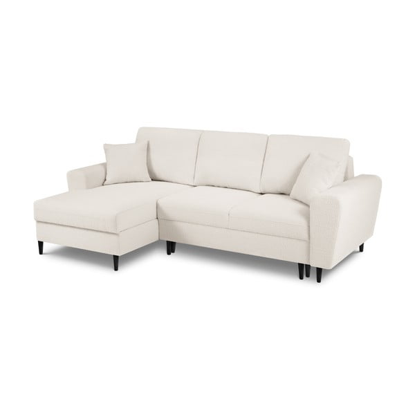 Beżowy rozkładany narożnik ze schowkiem z materiału bouclé (lewostronny/z szezlongiem) Kyoto – Cosmopolitan Design-image-1