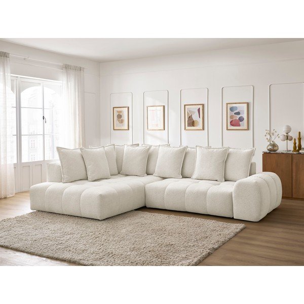 Biały rozkładany/ze schowkiem narożnik z tkaniny szenilowej (lewostronny/w kształcie litery L) Everest – Bobochic Paris-image-1