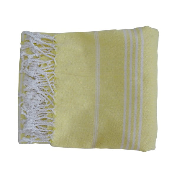 Żółty ręcznik tkany ręcznie z wysokiej jakości bawełny Hammam Sultan, 100x180 cm