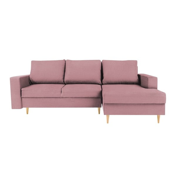 Różowa sofa rozkładana z szezlongiem po prawej stronie Mazzini Sofas Iris