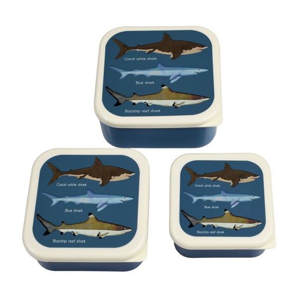 Ciemnoniebieskie pojemniki śniadaniowe dla dzieci 3 szt. Sharks – Rex London