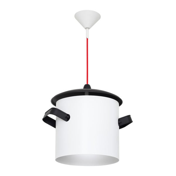 Biało-czarna lampa wisząca z czerwonym kablem Glimte Overhung Poti I White Big