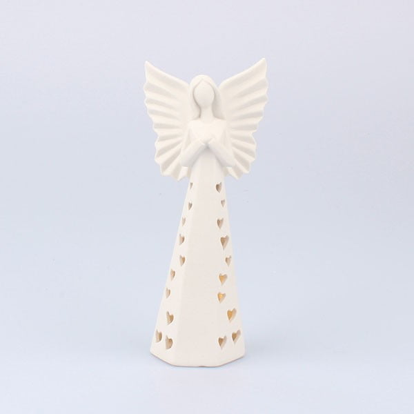 Porcelanowy lampion LED anioł Dakls, wys. 20,5 cm