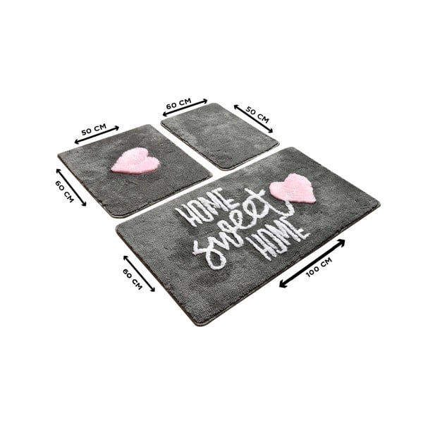 Zestaw 3 szarych prostokątnych dywaników łazienkowych Foutastic Home-image-2