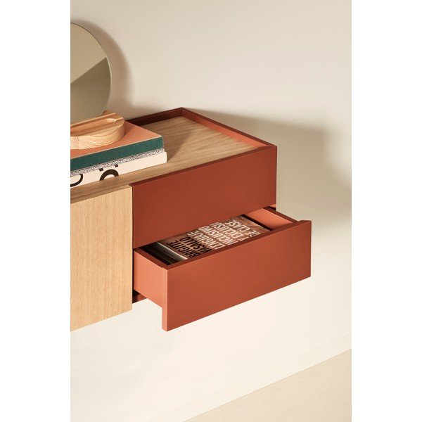 Ceglasto-naturalna niska komoda w dekorze dębu 110x23 cm Otto – Teulat-image-1