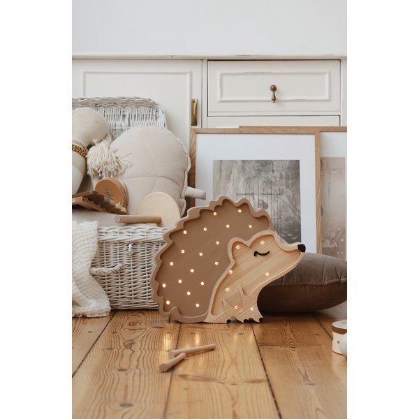 Brązowa sosnowa lampa stołowa Little Lights Hedgehog, długość 30 cm-image-2