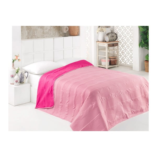 Różowa dwustronna narzuta na łóżko z mikrowłókna, 200x220 cm