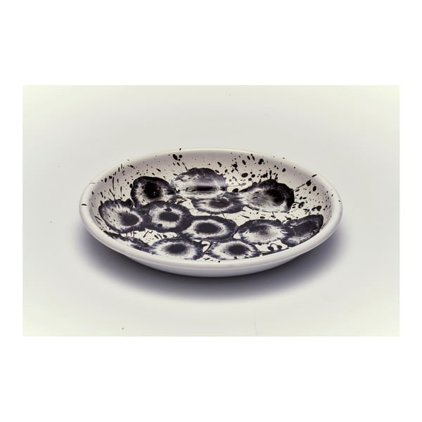 Czarno-biały talerz emaliowany Kapka Floral Madness, Ø 24,5 cm