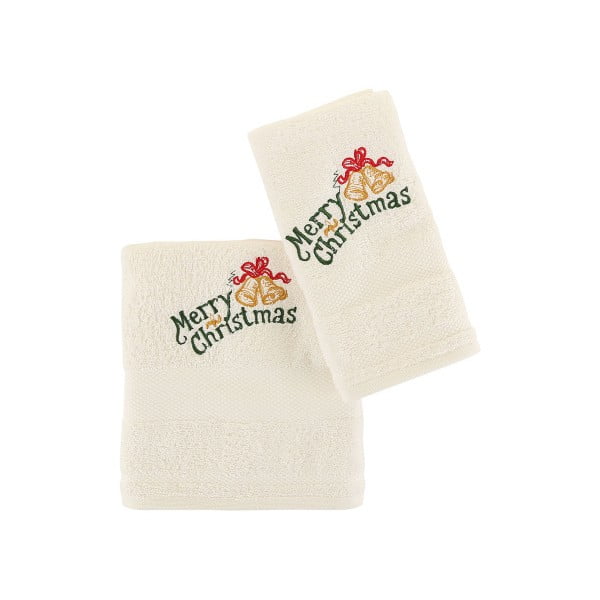 Zestaw świątecznych 2 białych ręczników Merry Christmas