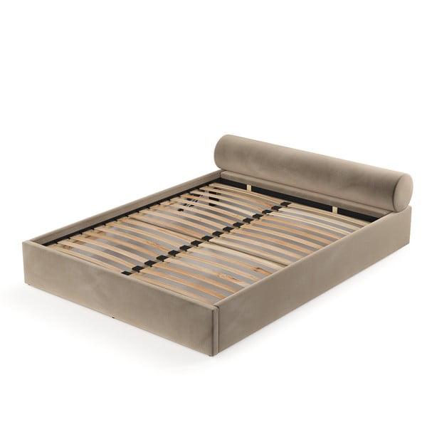 Jasnobrązowe tapicerowane łóżko dwuosobowe ze schowkiem i stelażem 160x200 cm Solvo – Maison de Rêve-image-4