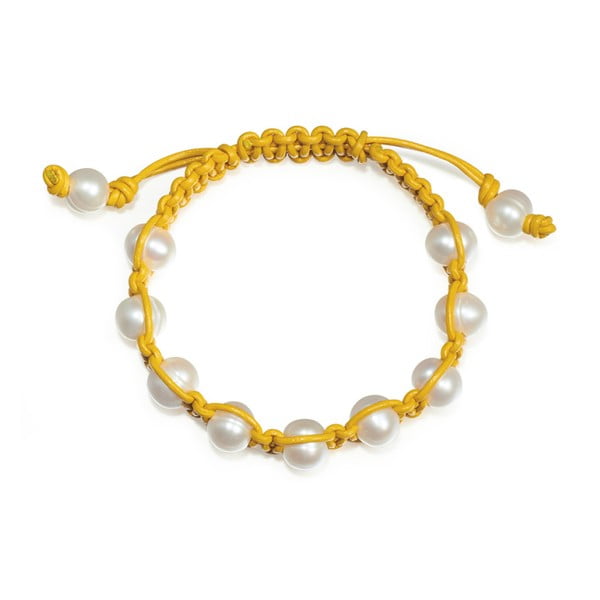 Żółta bransoletka skórzana z perłami Nova Pearls Copenhagen Amandine