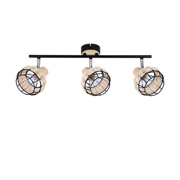 Czarno-kremowa lampa sufitowa z metalowo-rattanowym kloszem ø 12 cm Tajga – Candellux Lighting