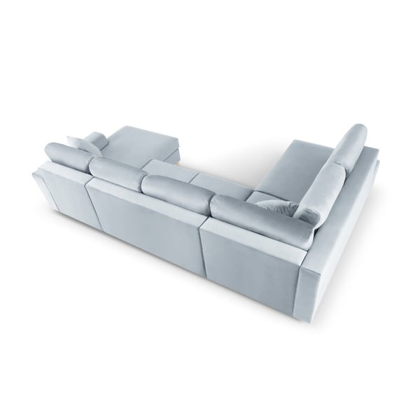 Jasnoniebieski aksamitny rozkładany narożnik ze schowkiem (lewostronny/w kształcie litery U) Kyoto – Cosmopolitan Design-image-4