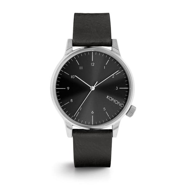 Czarny zegarek unisex ze skórzanym paskiem Komono Regal