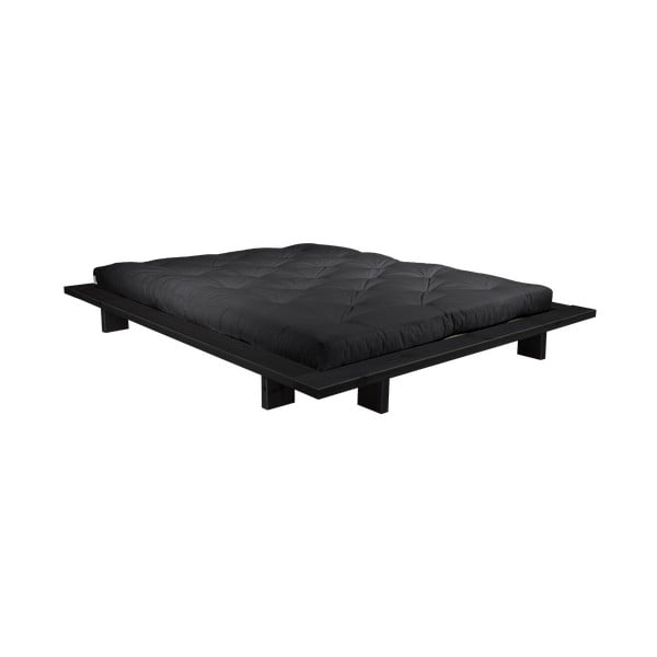 Łóżko dwuosobowe z drewna sosnowego z materacem Karup Design Japan Double Latex Black/Black, 140x200 cm