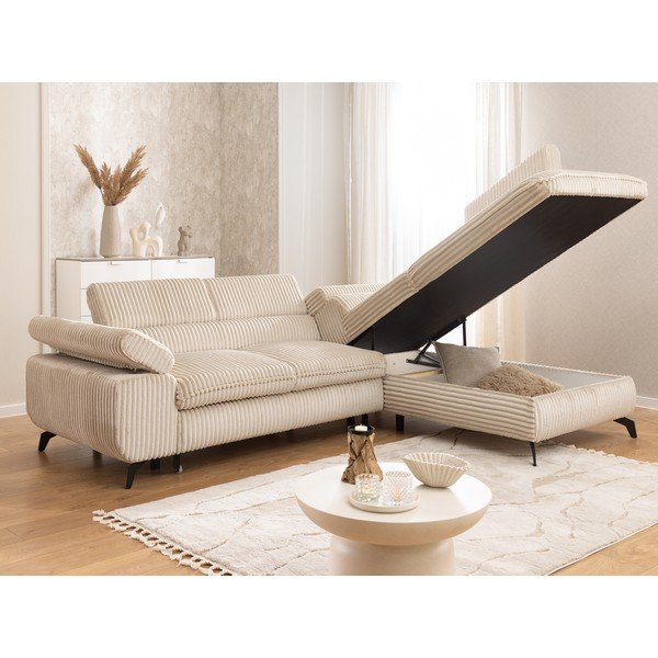 Beżowy sztruksowy narożnik (prawostronny/w kształcie litery L) Marbeya  – Ropez-image-4