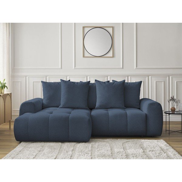 Niebieski rozkładany narożnik z tkaniny szenilowej ze schowkiem (lewostronny/z szezlongiem) Roxelane – Bobochic Paris-image-1