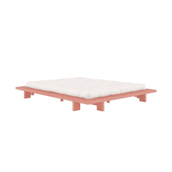 Jasnoróżowe łóżko dwuosobowe z litego drewna sosnowego ze stelażem 160x200 cm Japan – Karup Design