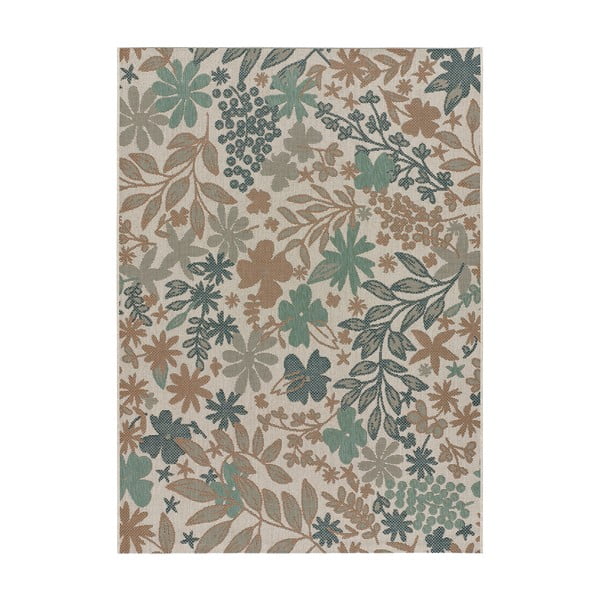 Beżowo-zielony dywan zewnętrzny Universal Floral, 130x190 cm