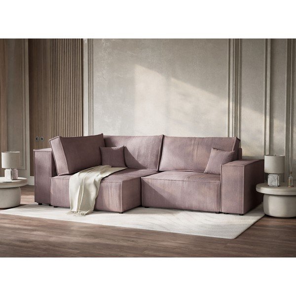 Fioletowy sztruksowy rozkładany/ze schowkiem narożnik (lewostronny/w kształcie litery L) Tonga – Maison de Rêve-image-4