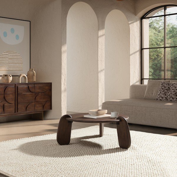 Ciemnobrązowy okrągły stolik z litego drewna mango ø 80 cm Tamira – MOME-image-1