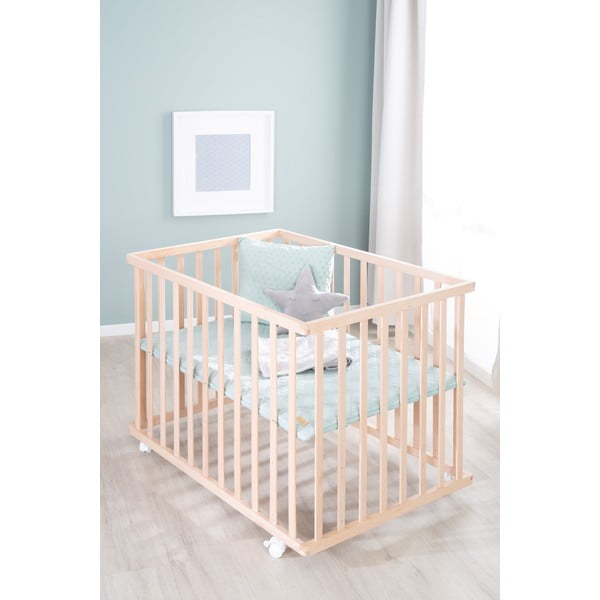 Kojec dla dzieci na kółkach z regulowaną wysokością 75x100 cm w naturalnym kolorze Style – Roba-image-1