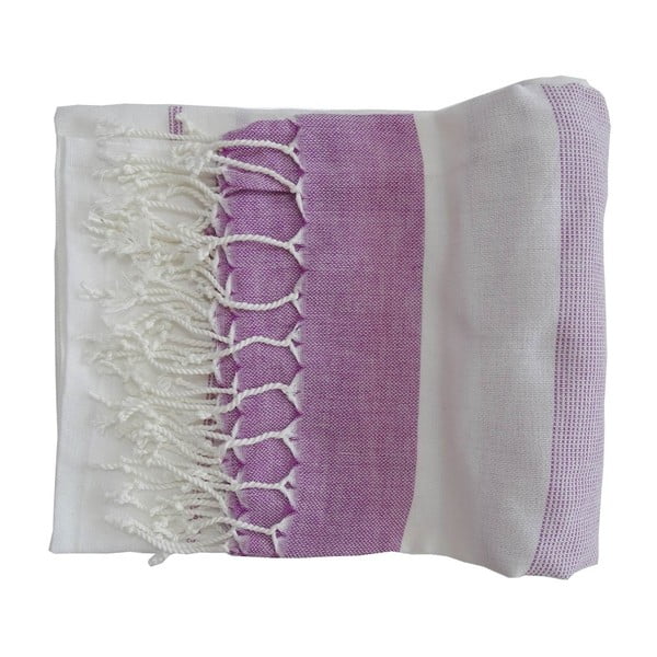 Fioletowy ręcznik tkany ręcznie z wysokiej jakości bawełny Hammam Gokku, 100x180 cm