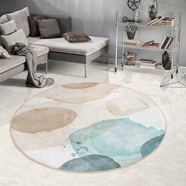Niebiesko-beżowy okrągły dywan odpowiedni do prania ø 80 cm Puddle – Mila Home-image-3