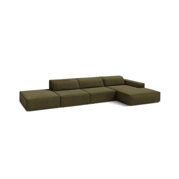 Aksamitny narożnik modułowy (prawostronny/z szezlongiem) w kolorze khaki Jodie – Micadoni -image-2