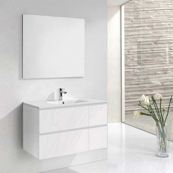 Szafka do łazienki z umywalką i lustrem Monza, odcień bieli, 120 cm