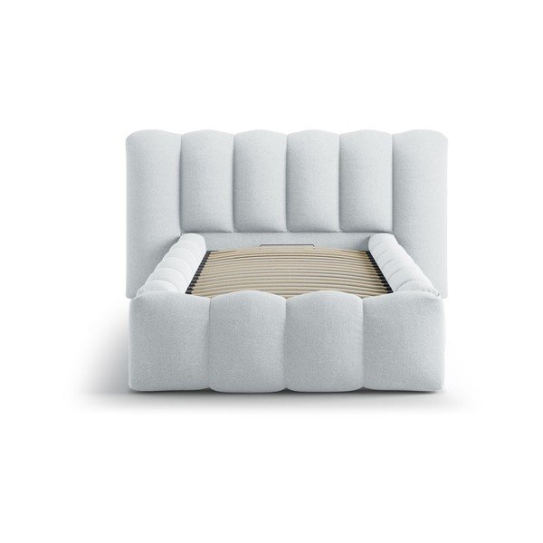 Jasnoszare tapicerowane łóżko jednoosobowe ze schowkiem i stelażem 90x200 cm Lupine – Micadoni -image-3