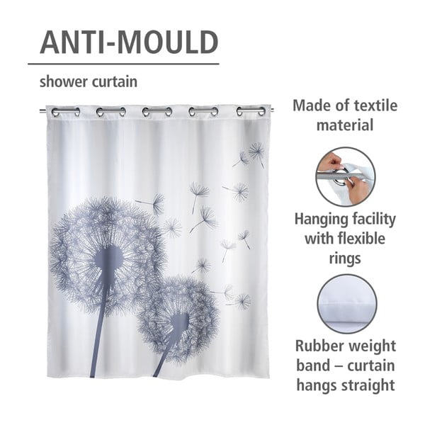 Biała zasłona prysznicowa z warstwą przeciw pleśni Wenko Dandelions, 180x200 cm-image-3