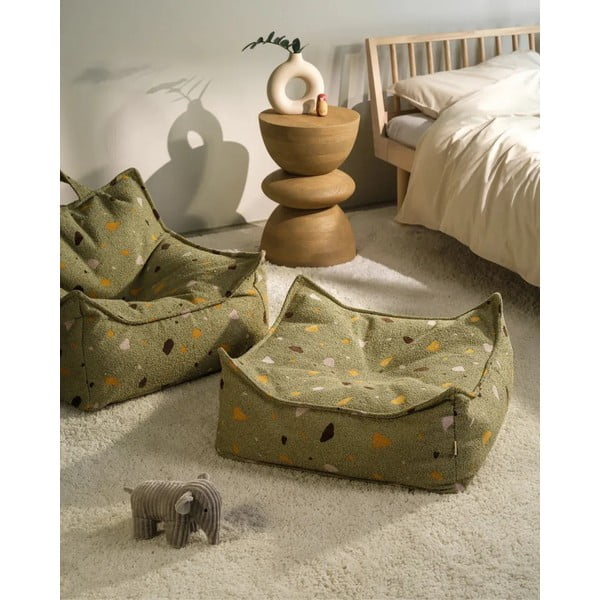 Zielony dziecięcy worek do siedzenia z materiału bouclé/z tkaniny szenilowej Terrazzo Square – Wigiwama-image-2