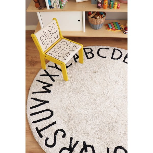 Kremowy bawełniany dywan dziecięcy tkany ręcznie odpowiedni do prania ø150 cm ABC Natural Black – Lorena Canals-image-4