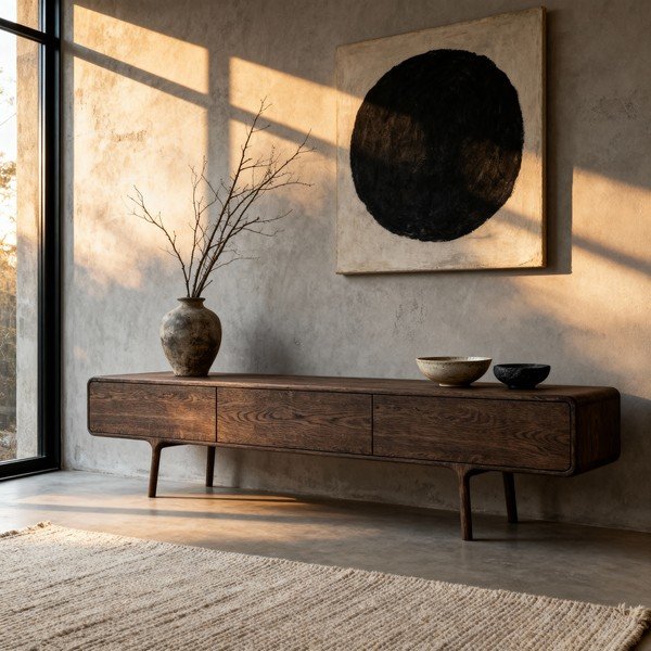 Brązowa szafka pod TV z litego drewna dębowego 220x45x45 cm Fawn – Gazzda-image-1