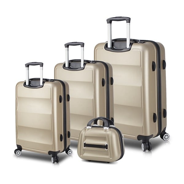 Zestaw 3 walizek na kółkach z USB i kuferka podróżnego w kolorze złota My Valice LASSO Travel Set
