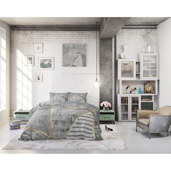 Szara bawełniana pościel dwuosobowa Pure Cotton Graphic, 200x200/220 cm-image-4