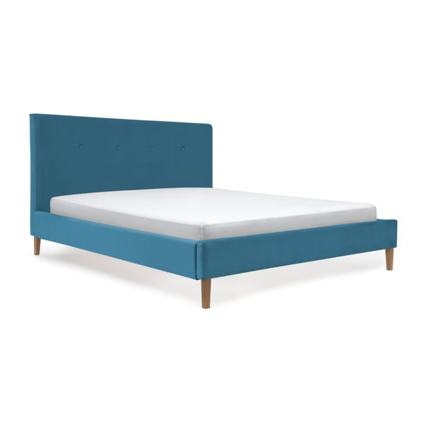 Niebieskie łóżko z naturalnymi nóżkami Vivonita Kent, 160 x 200 cm