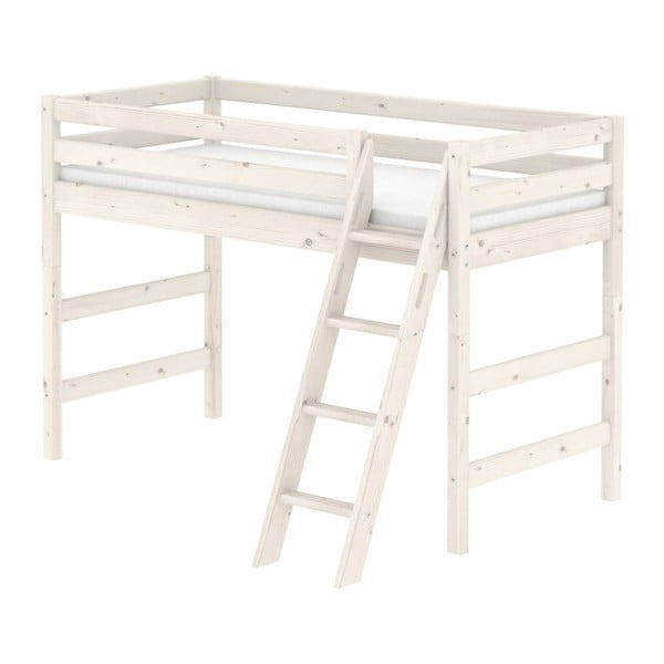Białe wysokie łóżko dziecięce dla 2 osób z drabinką z drewna sosnowego Flexa Classic, 90x200 cm