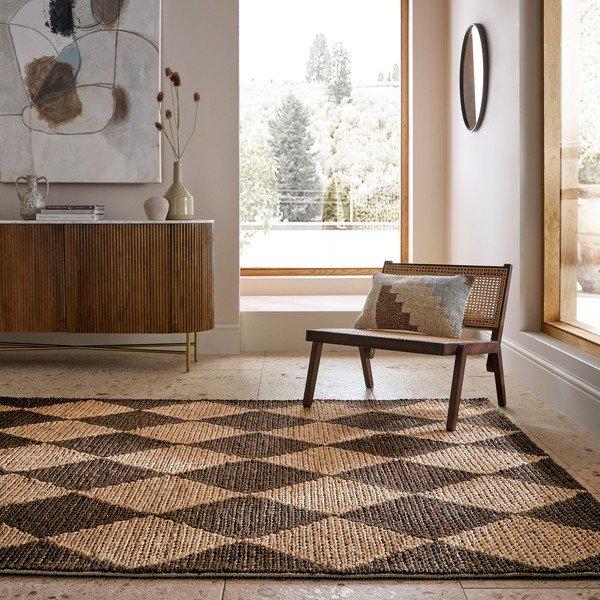 Brązowo-naturalny dywan z mieszanki juty tkany ręcznie 160x230 cm Effie Diamond – Flair Rugs-image-1