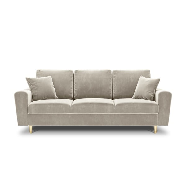 Beżowa aksamitna rozkładana sofa ze schowkiem 235 cm Kyoto – Cosmopolitan Design