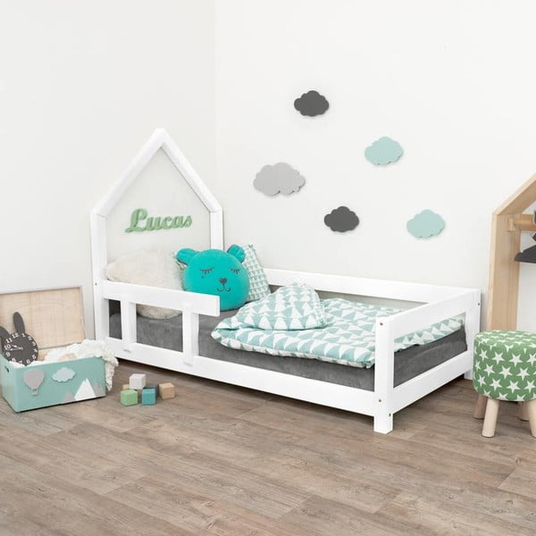 Białe drewniane łóżko dziecięce Benlemi Pippi, 90x160 cm